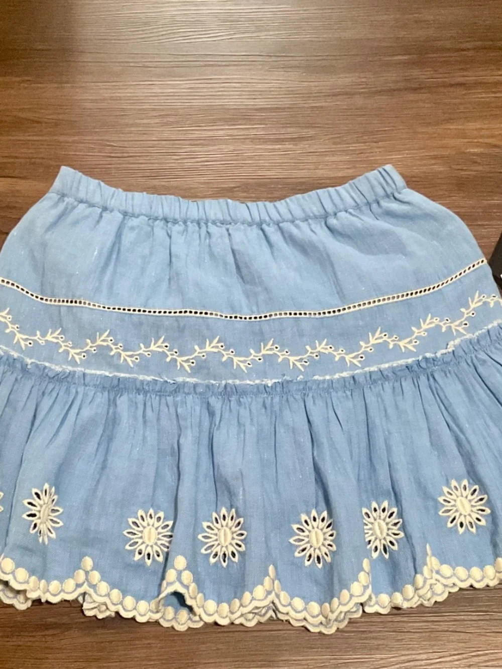 LoveShackFancy Cava Mini Skirt SzXS Blue Eyelet Mini - Picture 4 of 6